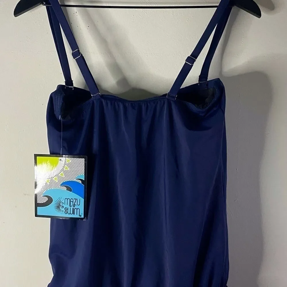 Mazu Swim Navy Tankini with Red Crochet Trim Size 8
